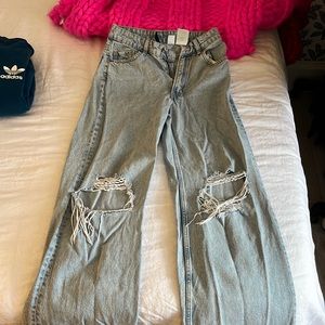 H&M wide legged ripped blue jeans